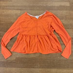 Daily Thread coral pleated button-down long sleeve blouse shirt top size M b66